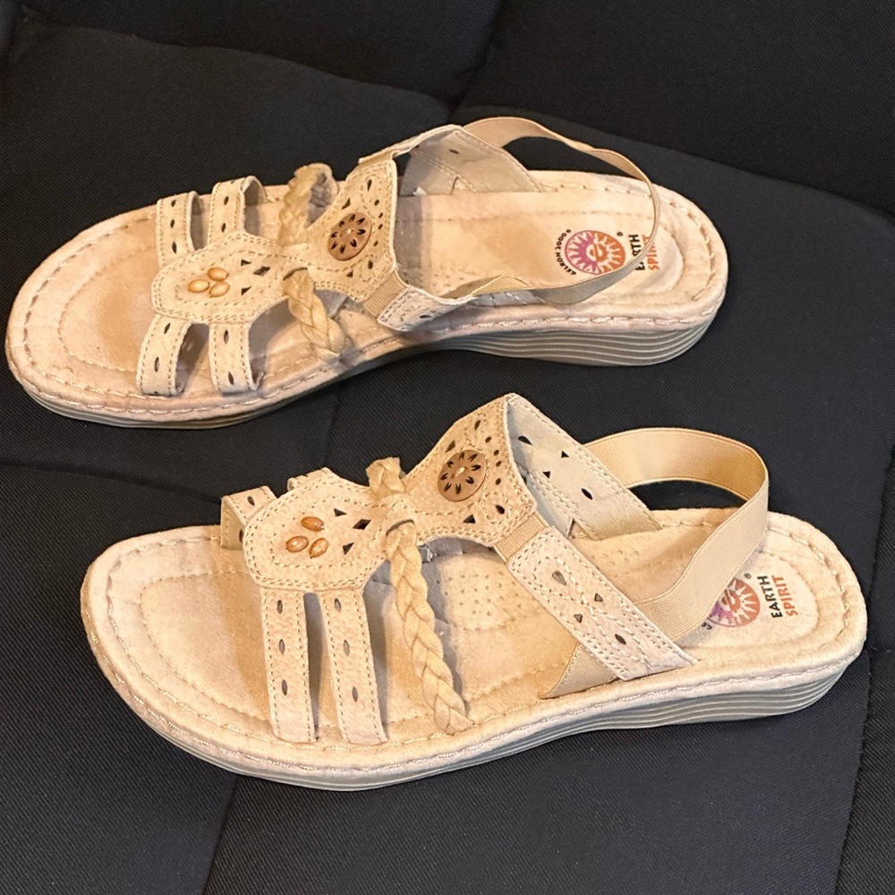 Earth Spirit Sandal Women's Sand Willow Beaded Wedge Slide Slip On Casual Sz 11